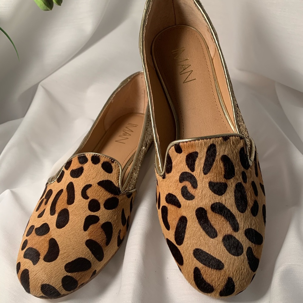 IMAN Women's Leopard Print Glitter Loafers Loafer